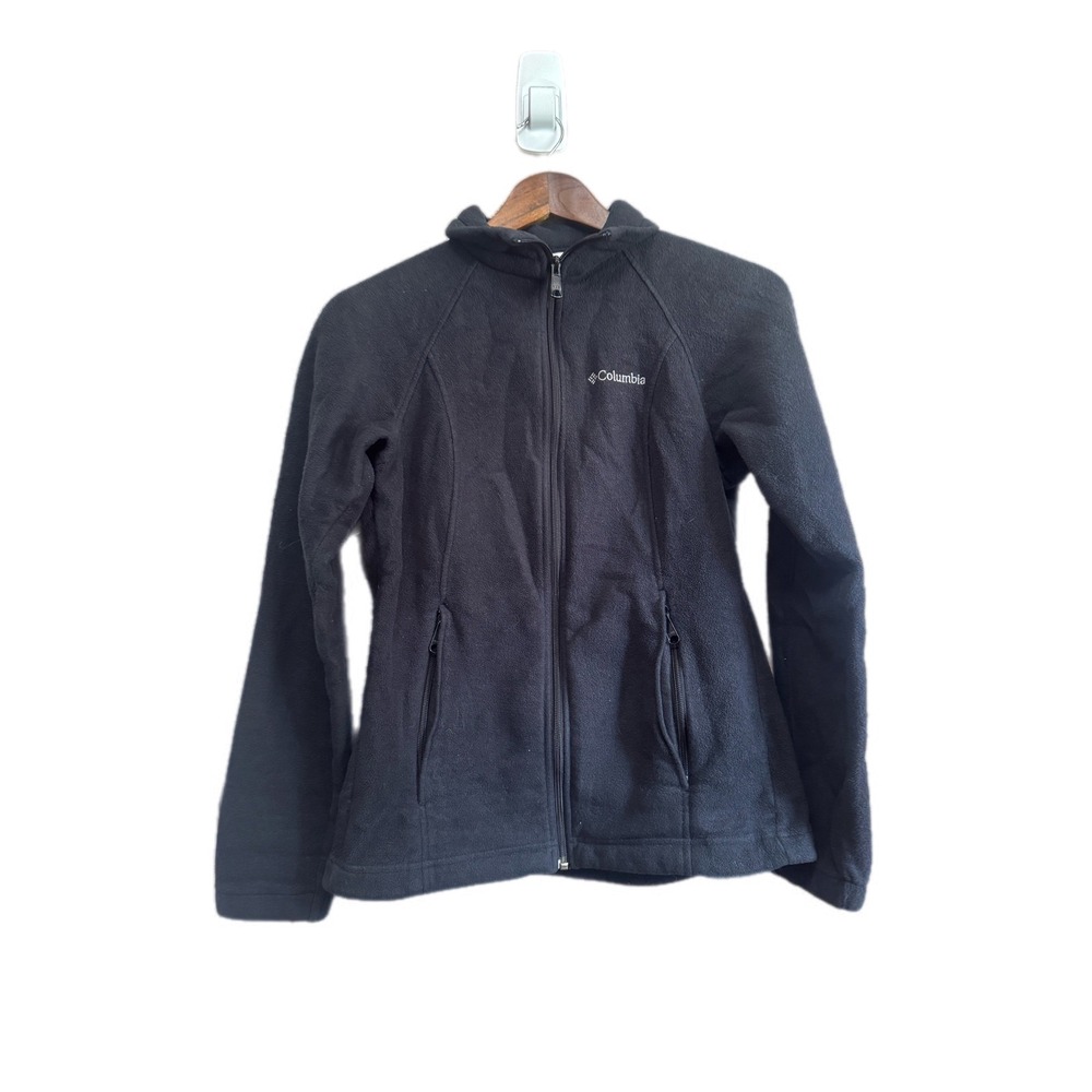 Columbia Fleece Jacket Womens Medium Black Excellent Full Zip Mock Neck Raglan